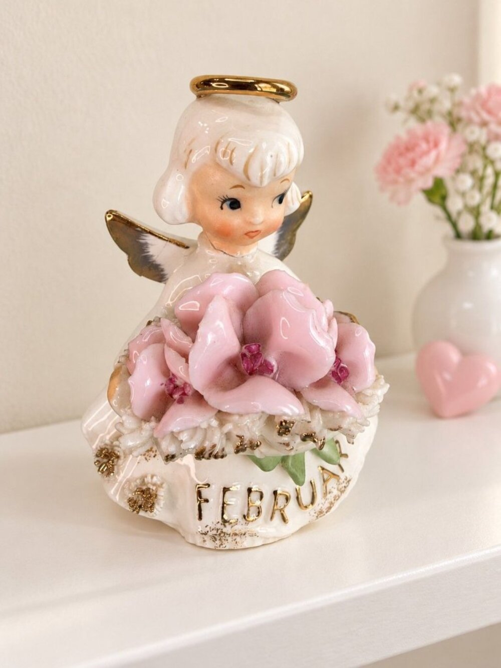Vintage Lefton Japan February Birthday Angel Violet Amethyst 489 Figurine